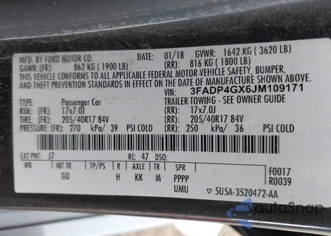 2018 Ford Fiesta St from USA, damaged, VIN 3FADP4GX6JM109171